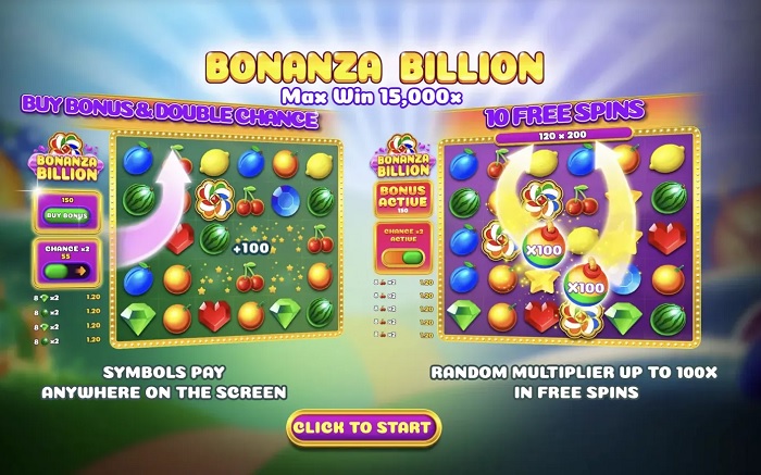 Start Screen. Bonanza Billion slot machine by Hugewin.
