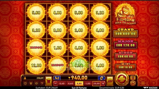 Winning combination of Sun of Fortune slot machine from Hugewin.
