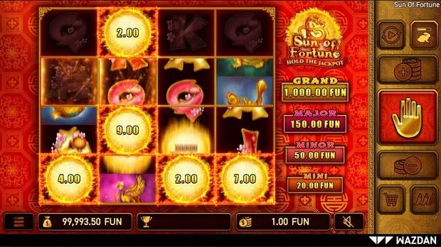 Sun of Fortune slot machine base game from Hugewin.